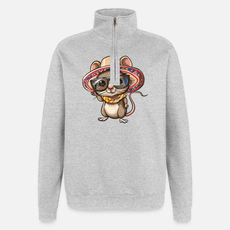 Mouse Comic Funny Sombrero - Quarter-Zip Sweatshirt - heather grey