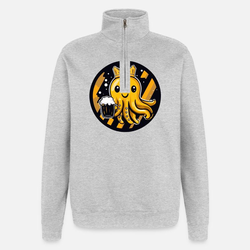 Bière méduse drôle - Sweat à zip 1/4 - gris chiné