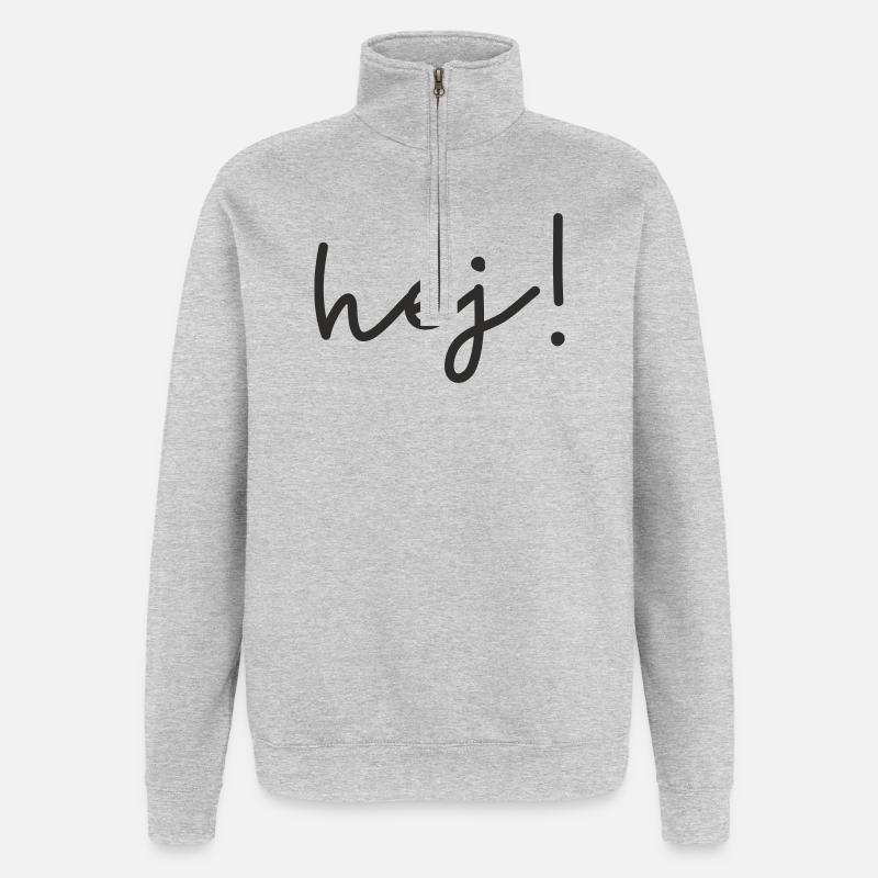Hej – design de mots scandinave - Sweat à zip 1/4 - gris chiné