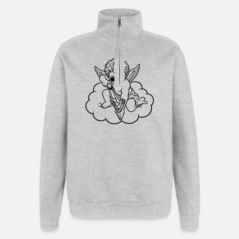 Wütender Cherub mit Steinschleuder - Quarter-Zip-Sweatshirt - Grau meliert