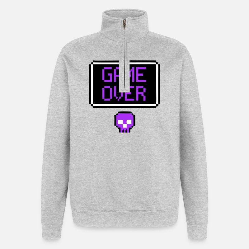Game Over Skull Pixel Art - Quarter-Zip Sweatshirt - heather grey