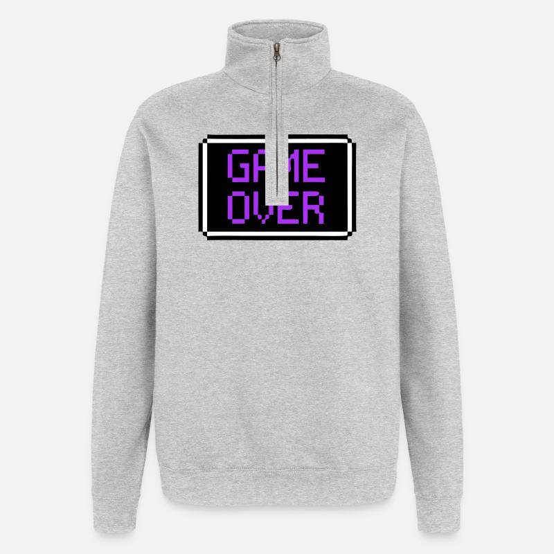 Game Over Shield Rétro Gamer - Sweat à zip 1/4 - gris chiné