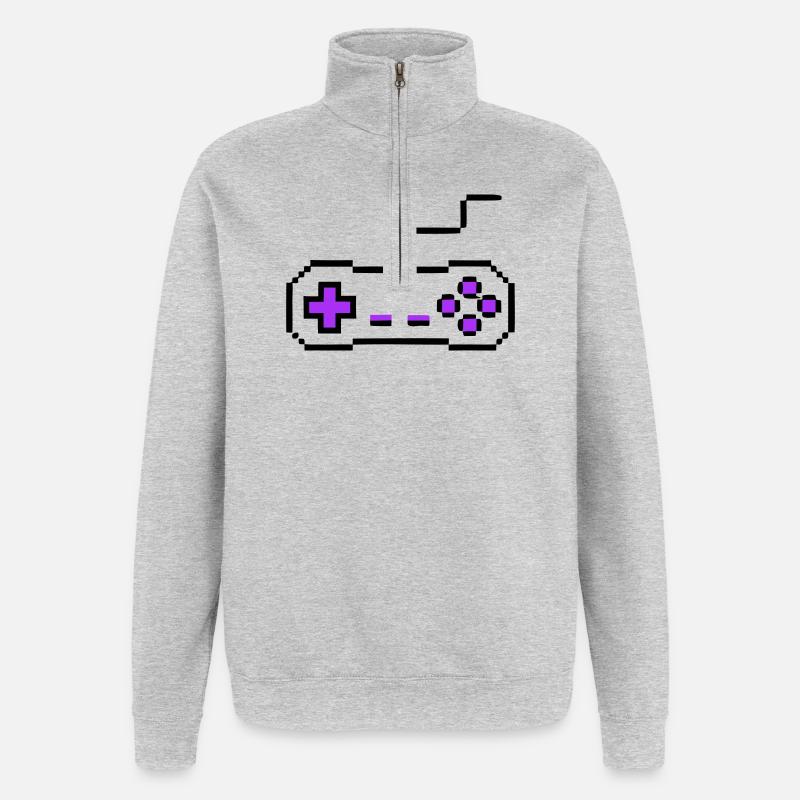 Joueur avec manette rétro - Sweat à zip 1/4 - gris chiné