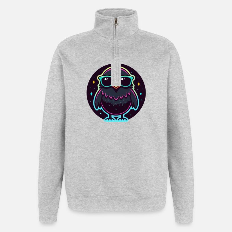 Neonschwarze Eule – auffällige Brille - Quarter-Zip-Sweatshirt - Grau meliert