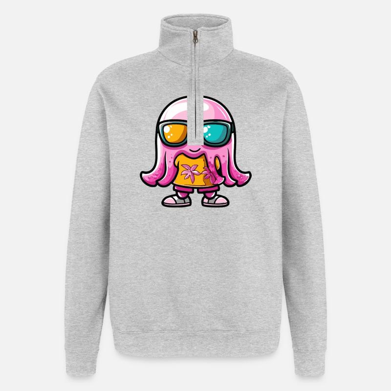 Qualle Comic Urlaub - Quarter-Zip-Sweatshirt - Grau meliert