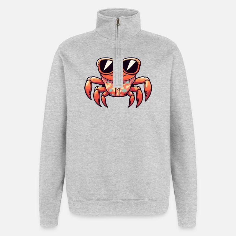 Krebs Krabbe Comic Urlaub - Quarter-Zip-Sweatshirt - Grau meliert