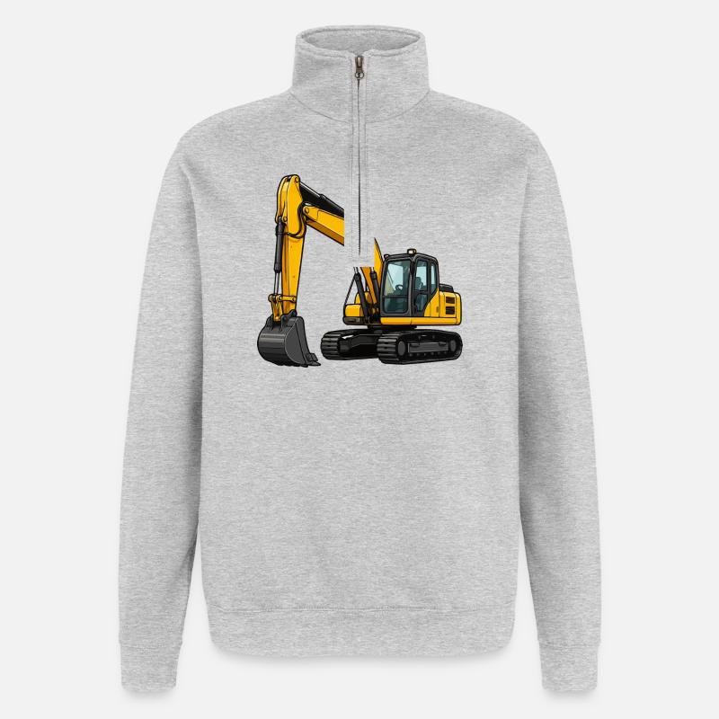 Gelber Bagger auf Baustelle - Quarter-Zip-Sweatshirt - Grau meliert