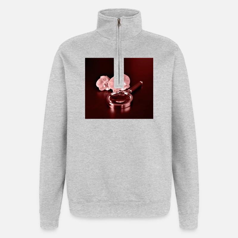 Fleurs d’orchidée et loupe - Sweat à zip 1/4 - gris chiné