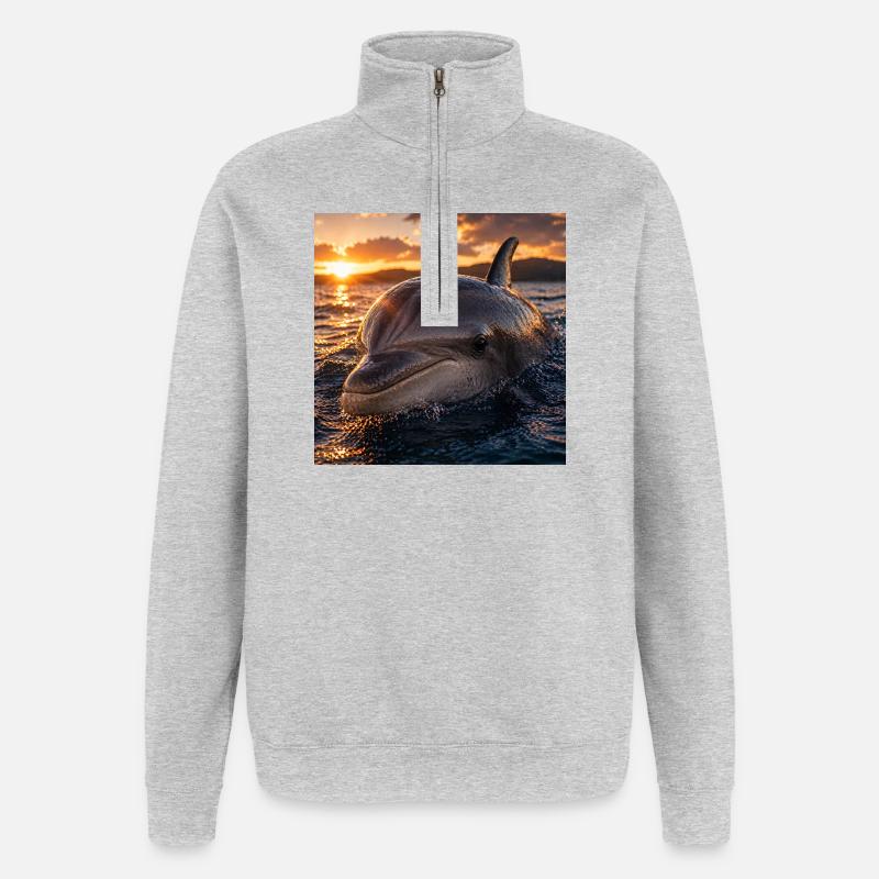 Dauphin au coucher du soleil - Sweat à zip 1/4 - gris chiné