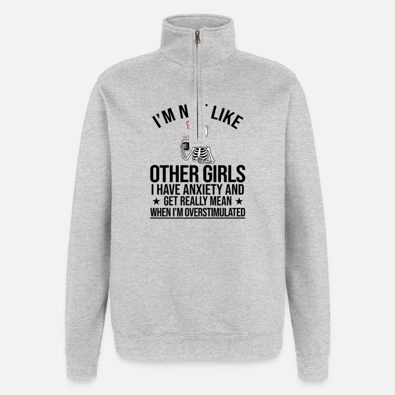 Skelett-Kaffee-Mädchen - Quarter-Zip-Sweatshirt - Grau meliert