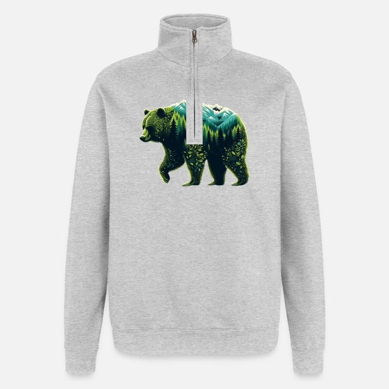 Bergwaldbär - Quarter-Zip-Sweatshirt - Grau meliert