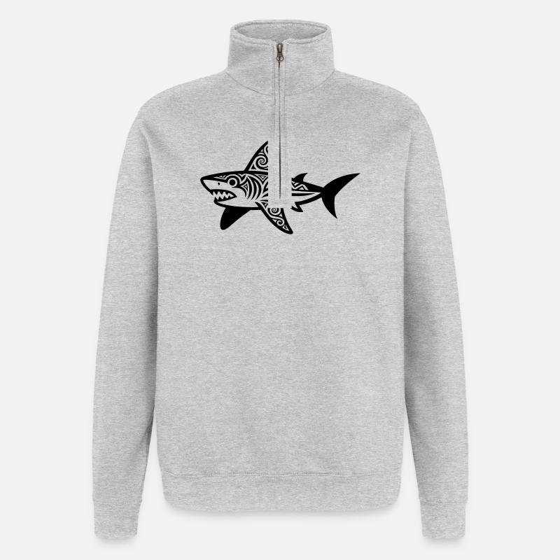 Requin maori - Sweat à zip 1/4 - gris chiné