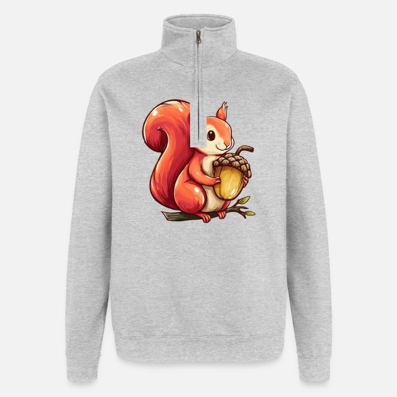 Kuscheliges Eichhörnchen mit Eichel - Quarter-Zip-Sweatshirt - Grau meliert