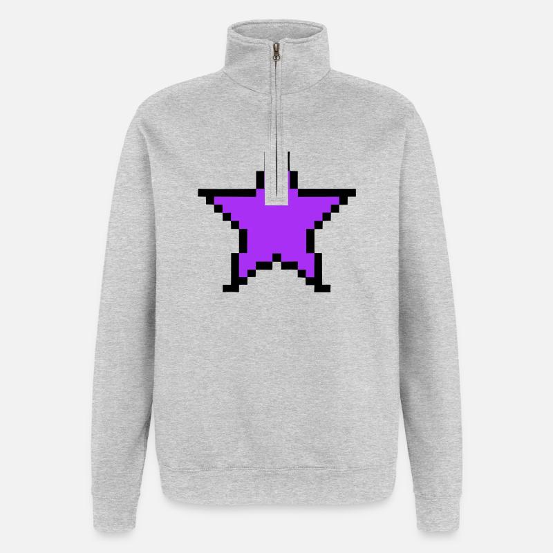 Pixel Stern 8-Bit Power Up - Quarter-Zip-Sweatshirt - Grau meliert
