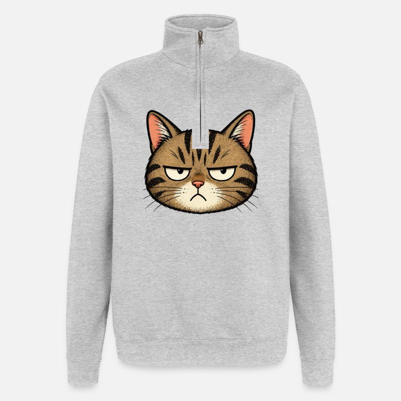 Dessin animé Grim Cat - Sweat à zip 1/4 - gris chiné