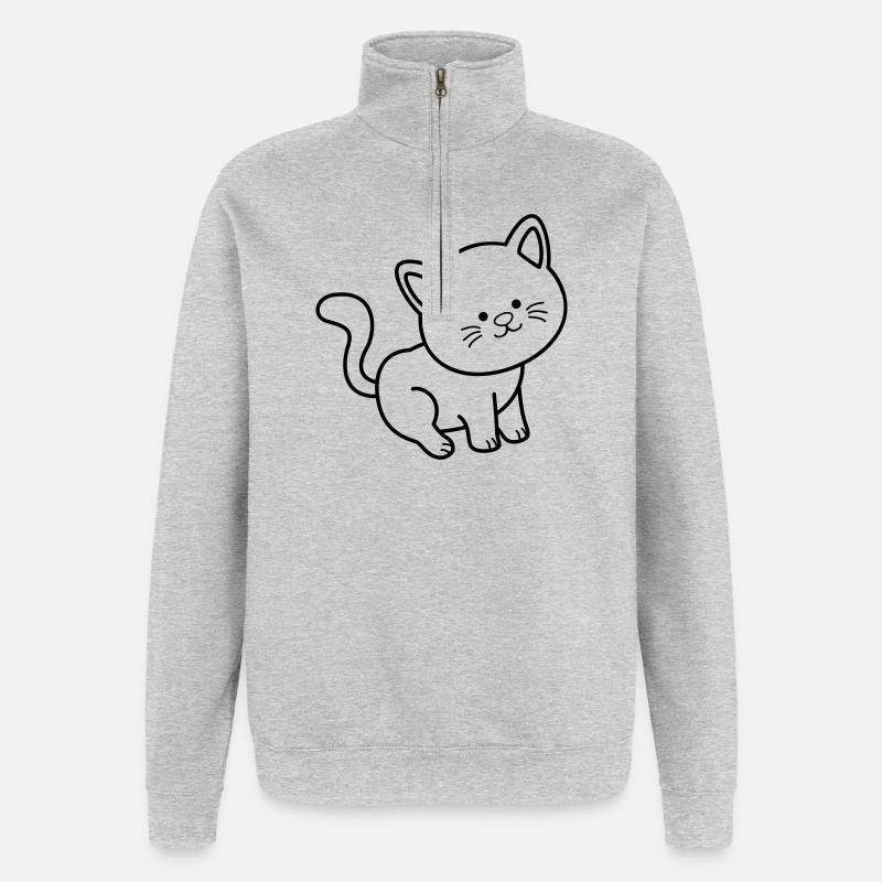 Chat Chat - Sweat à zip 1/4 - gris chiné