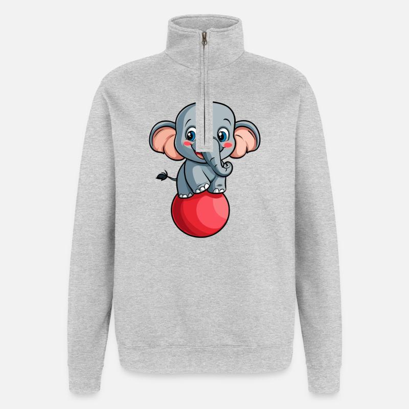 Éléphant avec balle - Sweat à zip 1/4 - gris chiné