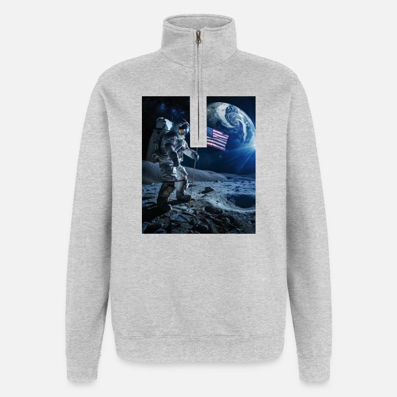 astronaute - Sweat à zip 1/4 - gris chiné