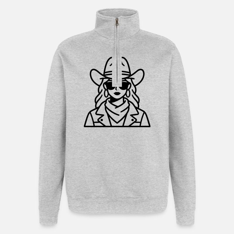 Cowboy girl - Sweat à zip 1/4 - gris chiné