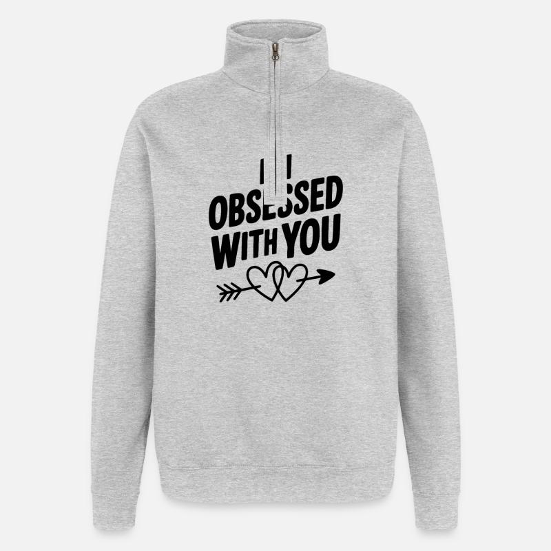 Je suis obsédé par toi - Sweat à zip 1/4 - gris chiné