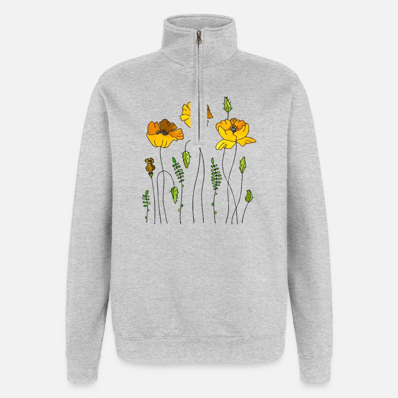 Fleur - Sweat à zip 1/4 - gris chiné