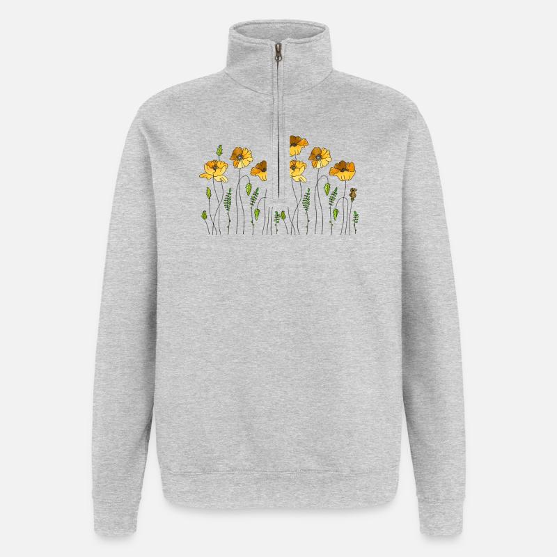 Fleur - Sweat à zip 1/4 - gris chiné