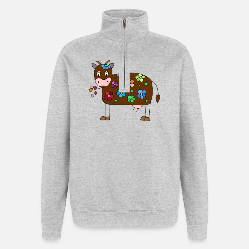 Vache - Sweat à zip 1/4 - gris chiné