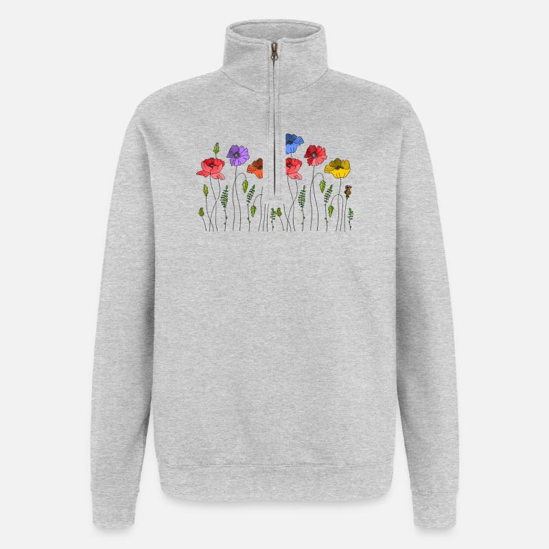 Fleur - Sweat à zip 1/4 - gris chiné