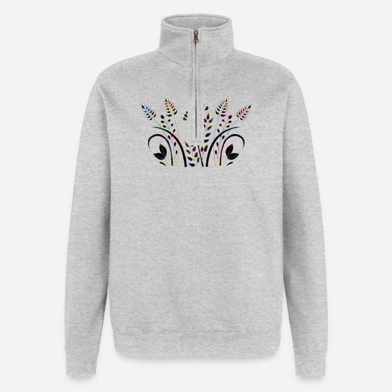 Blumen - Quarter-Zip-Sweatshirt - Grau meliert
