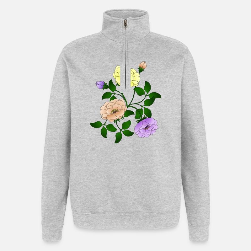 Blumen - Quarter-Zip-Sweatshirt - Grau meliert