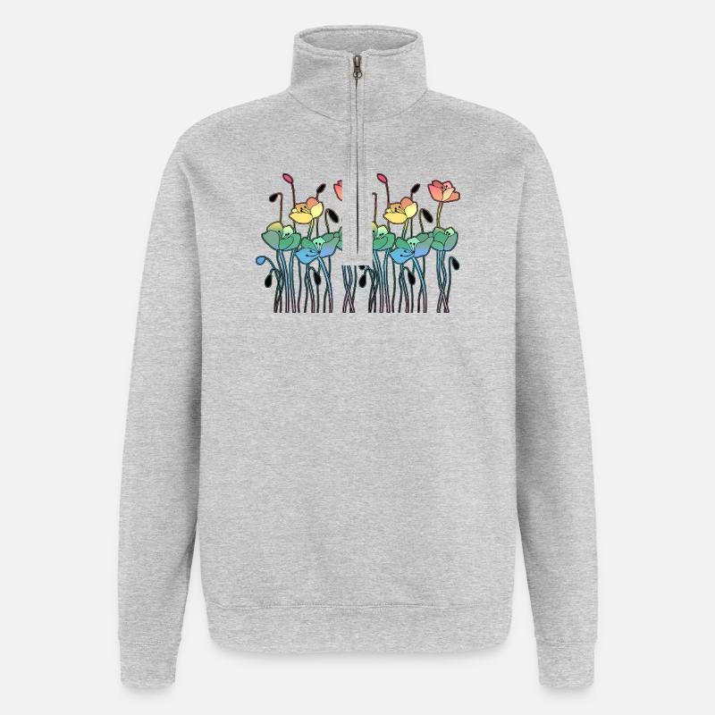 Blumen - Quarter-Zip-Sweatshirt - Grau meliert