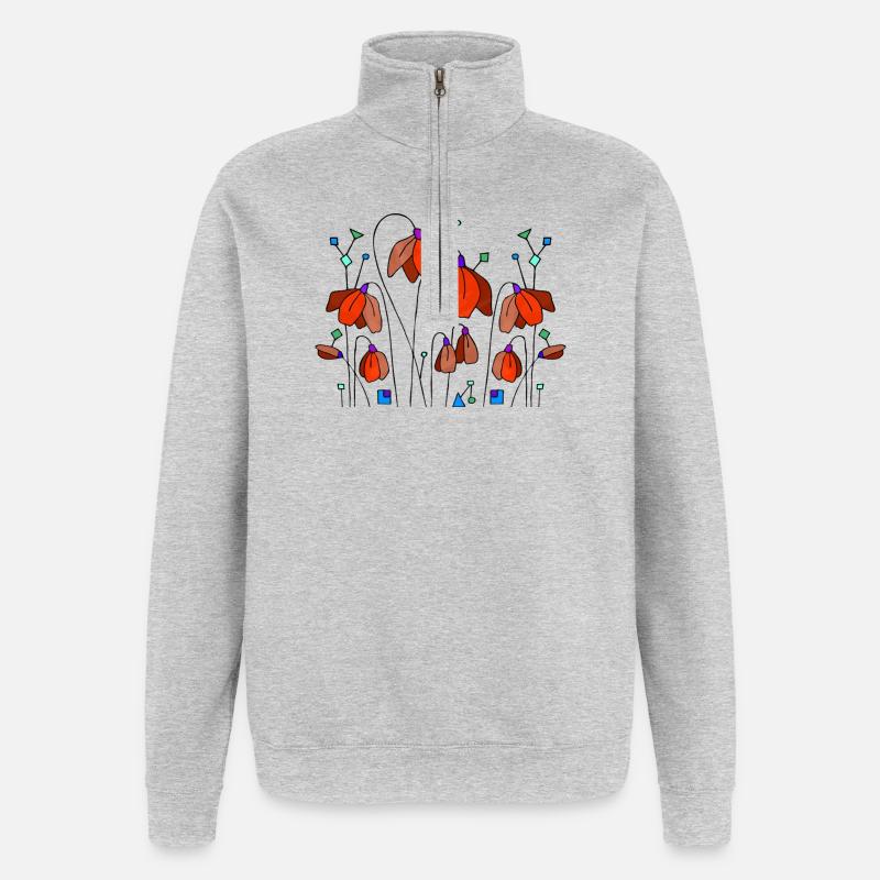Blumen - Quarter-Zip-Sweatshirt - Grau meliert