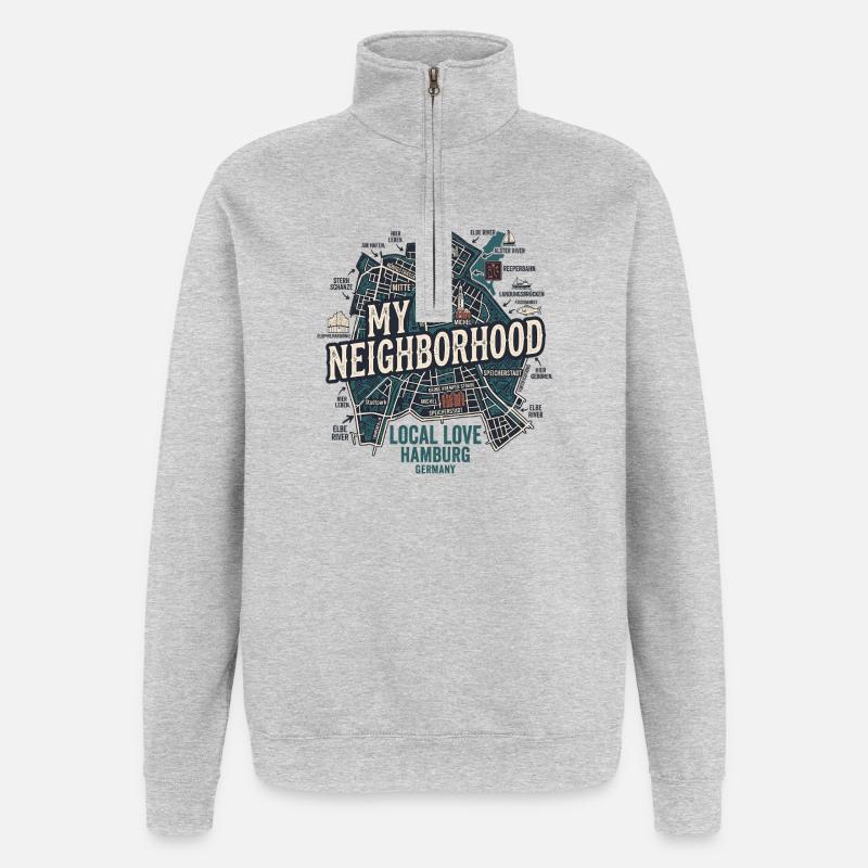 Hambourg Mon quartier - Sweat à zip 1/4 - gris chiné
