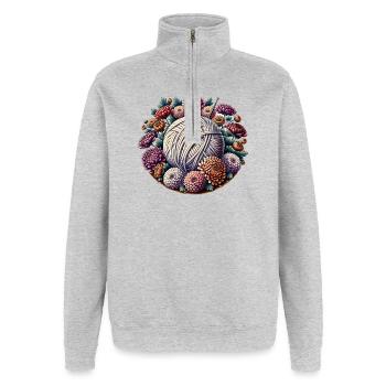 Boule de laine florale avec fleurs - Sweat à zip 1/4 - gris chiné - Devant - AI Model Female 172 light (172cm) & AI Model Male 178 dark (178cm)