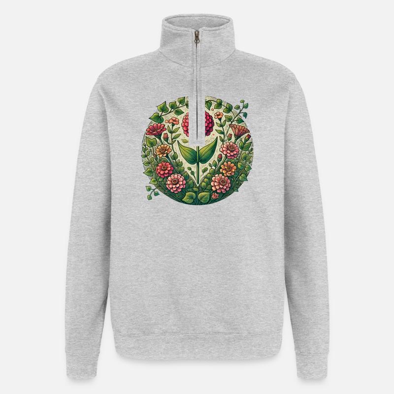 Kreisrunder Dahliengarten - Quarter-Zip-Sweatshirt - Grau meliert