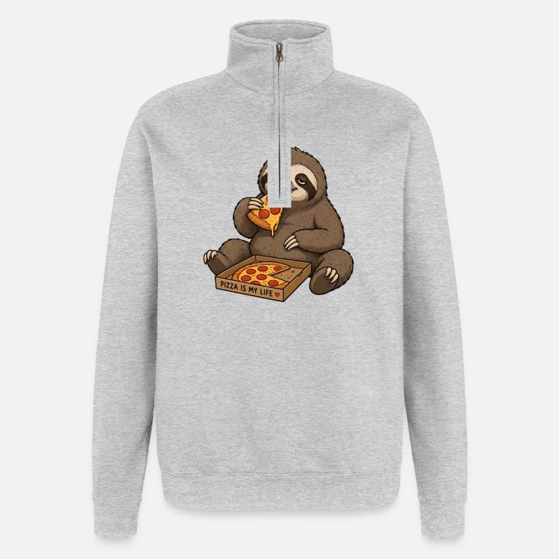 Pizza-Sloth Lebensgenuss - Quarter-Zip-Sweatshirt - Grau meliert