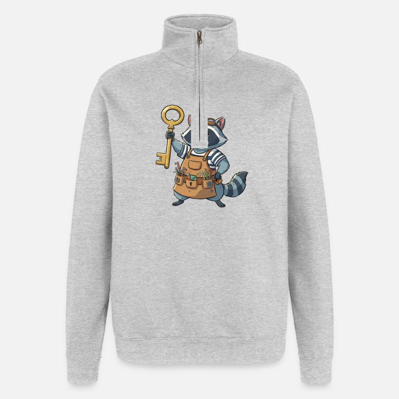 Schlüsselhelden Bau-Raccoon - Quarter-Zip-Sweatshirt - Grau meliert