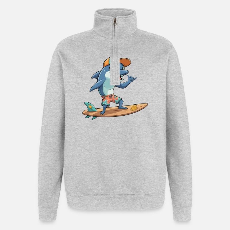 Surfer Delfin Strandlook - Quarter-Zip-Sweatshirt - Grau meliert