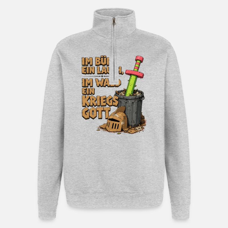 Larp Ritter, Pappe Schwert - Quarter-Zip-Sweatshirt - Grau meliert