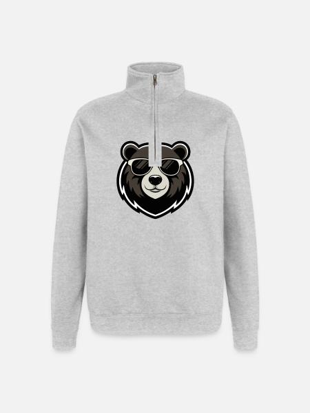 Urban Bear Dark Glasses - Quarter-Zip Sweatshirt - heather grey
