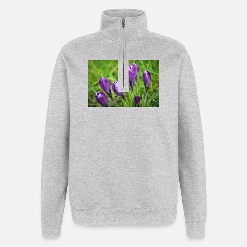 Purple Crocus Cluster in Spring Garden - Quarter-Zip Sweatshirt - heather grey