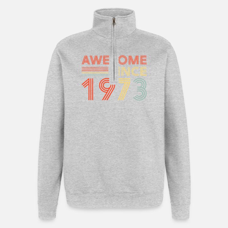 Awesome Since 1973 Retro Neon - Quarter-Zip Sweatshirt - heather grey
