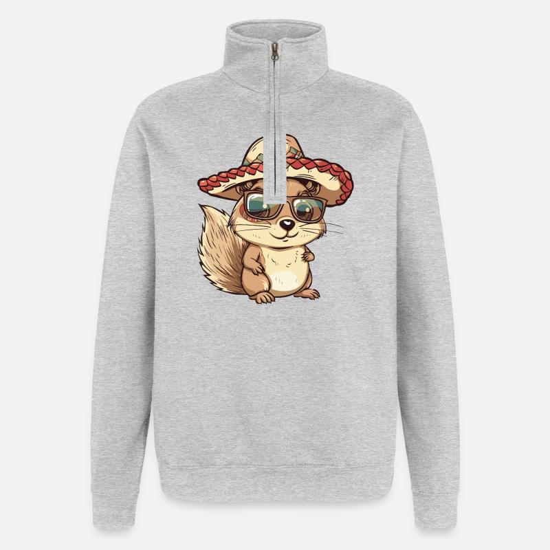 Sombrero comique comique Écureuil - Sweat à zip 1/4 - gris chiné