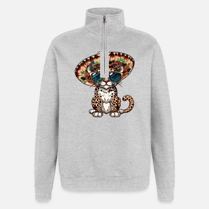 Leopard Comic Funny Sombrero - Quarter-Zip Sweatshirt - heather grey
