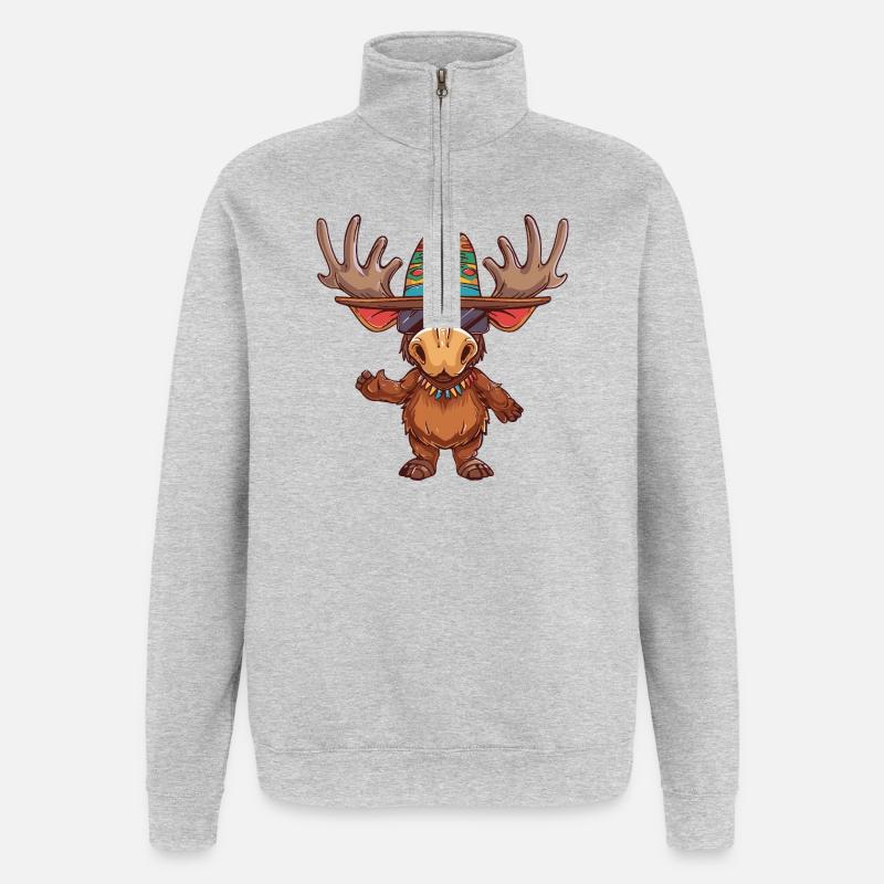 Elch Comic Lustig Sombrero - Quarter-Zip-Sweatshirt - Grau meliert