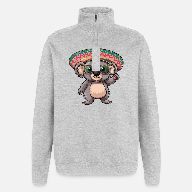 Koala Comic Lustig Sombrero - Quarter-Zip-Sweatshirt - Grau meliert