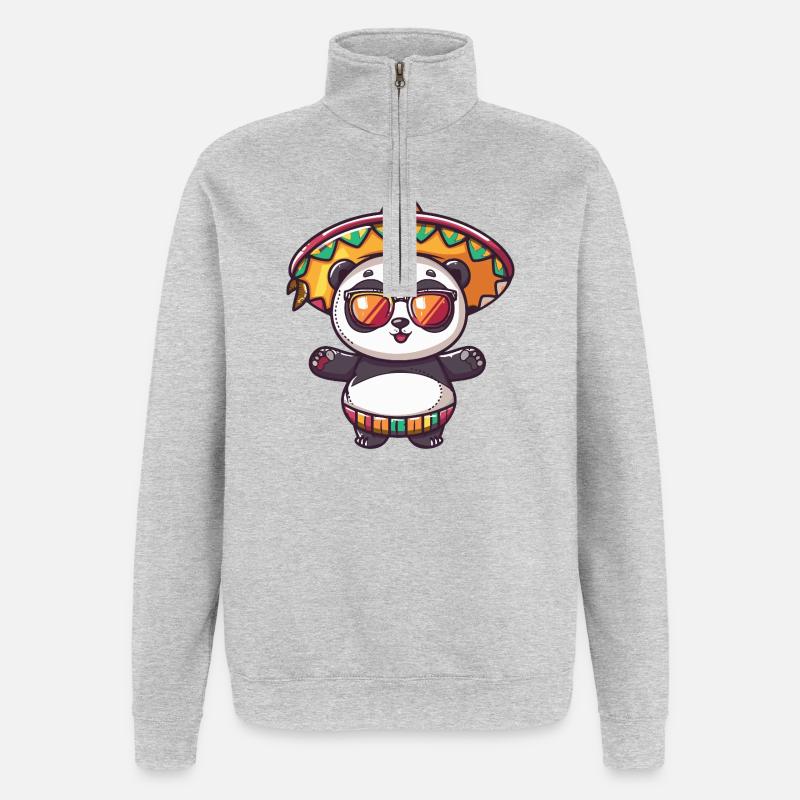Panda Comic Lustig Sombrero - Quarter-Zip-Sweatshirt - Grau meliert