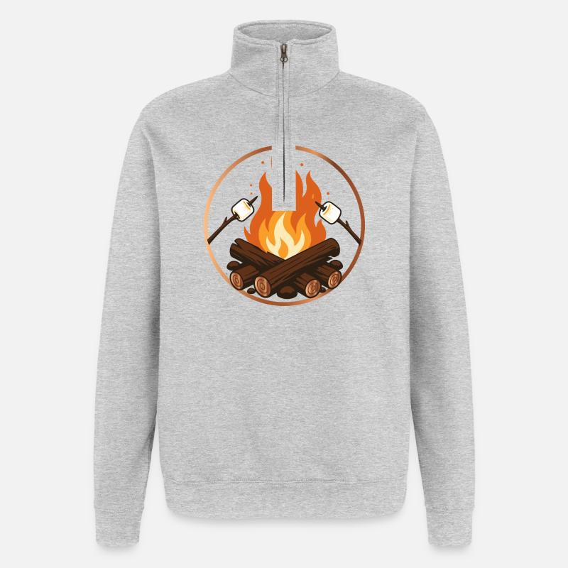 Campfire with Marshmallows Camping Motif - Quarter-Zip Sweatshirt - heather grey