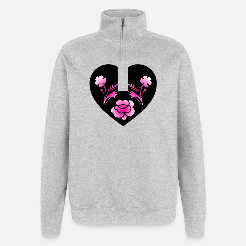 Fleur - Sweat à zip 1/4 - gris chiné