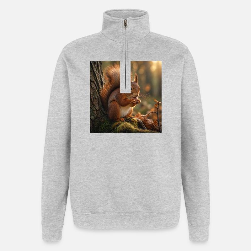 Écureuil dans la forêt ensoleillée - Sweat à zip 1/4 - gris chiné